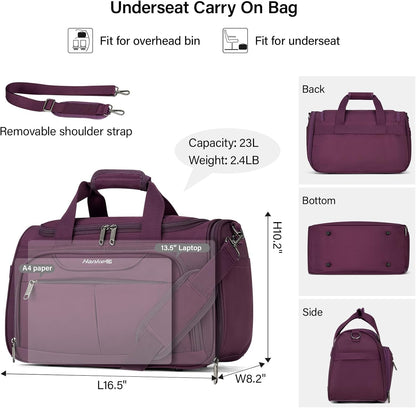 Small Travel Duffel Bag, Under Seat Carry On Personal Item Bag with 11 Pockets, Lightweight Water Resistant Foldable Weekender Bag with Trolley Sleeve for Travel Gym Daily Use（Black）