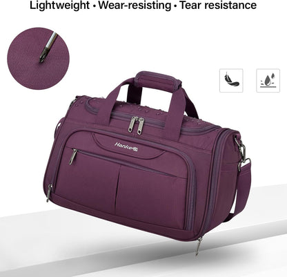 Small Travel Duffel Bag, Under Seat Carry On Personal Item Bag with 11 Pockets, Lightweight Water Resistant Foldable Weekender Bag with Trolley Sleeve for Travel Gym Daily Use（Black）