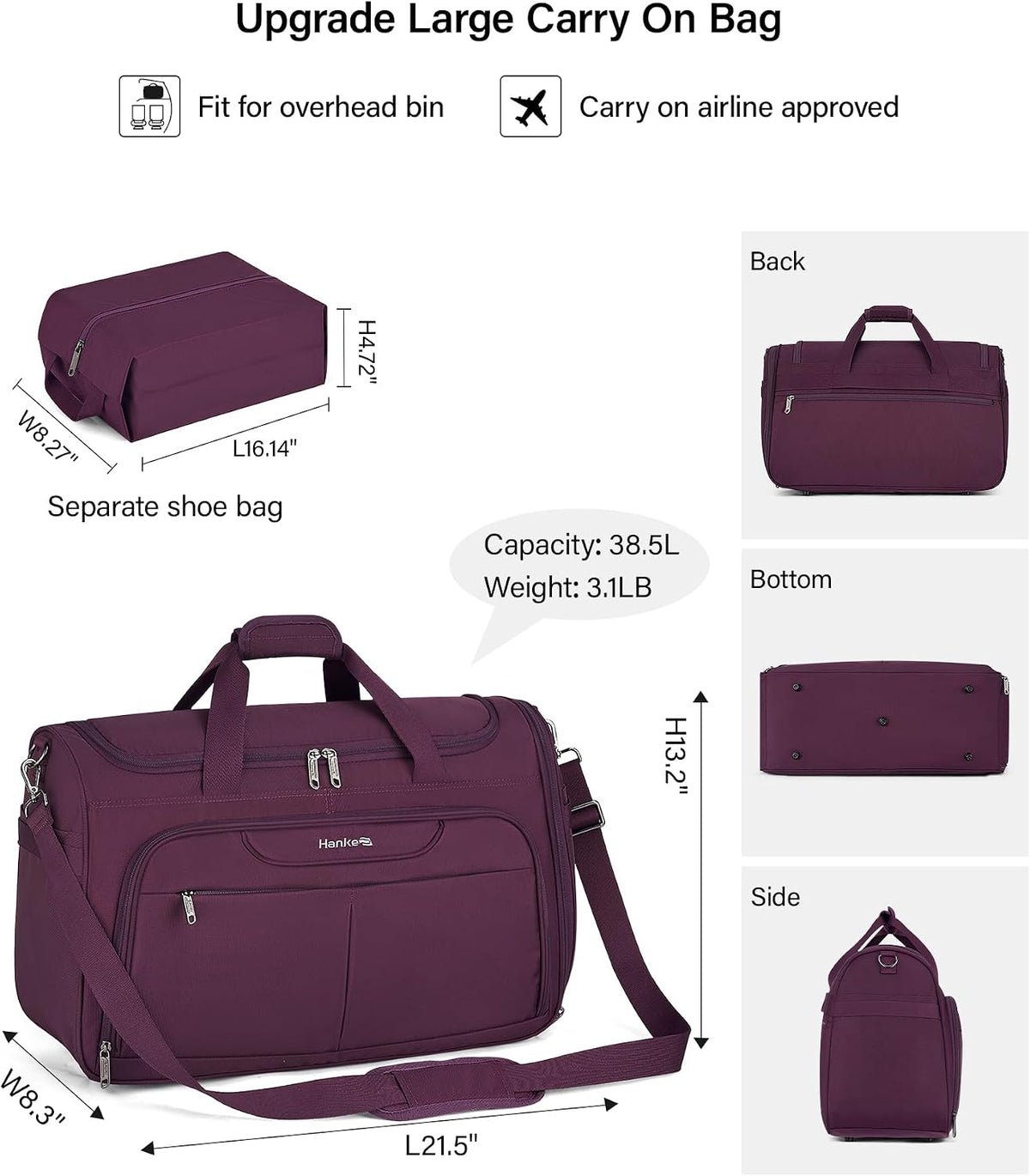 Small Travel Duffel Bag, Under Seat Carry On Personal Item Bag with 11 Pockets, Lightweight Water Resistant Foldable Weekender Bag with Trolley Sleeve for Travel Gym Daily Use（Black）