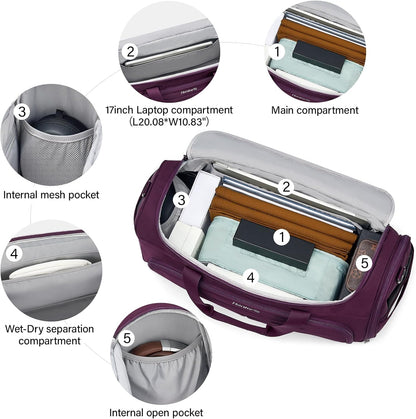 Small Travel Duffel Bag, Under Seat Carry On Personal Item Bag with 11 Pockets, Lightweight Water Resistant Foldable Weekender Bag with Trolley Sleeve for Travel Gym Daily Use（Black）