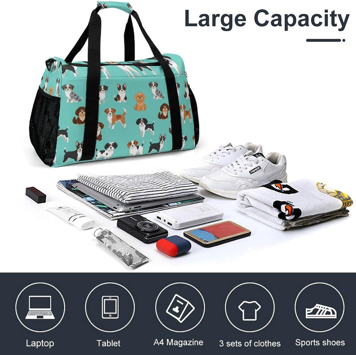 Large Capacity Duffel Bag for Gym Sports Travel Simple Organization Weekender Overnight