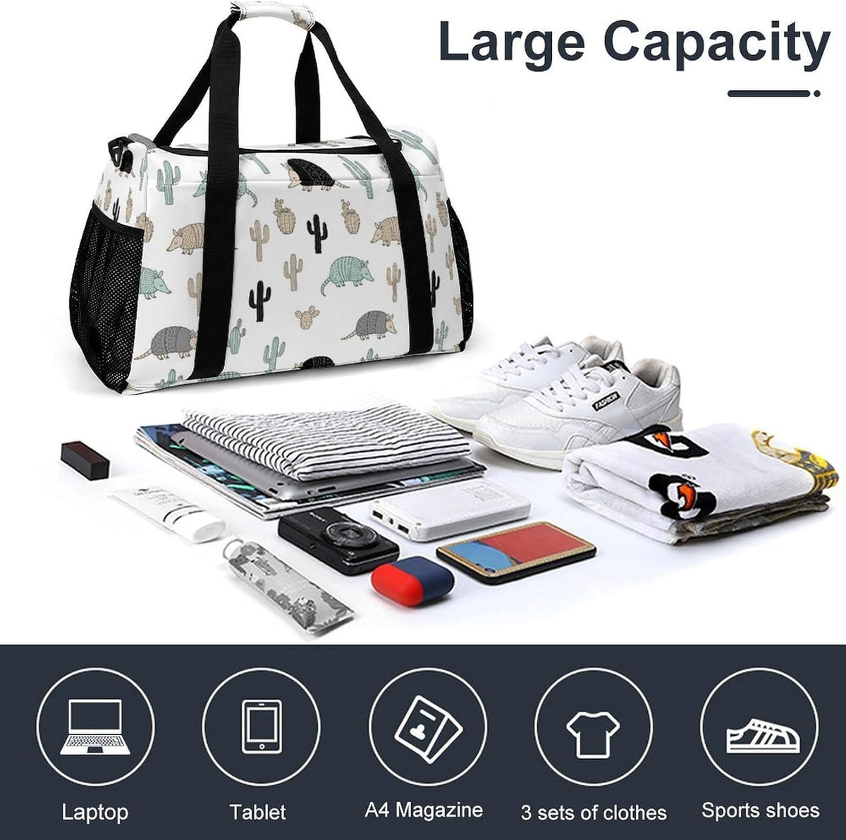 Large Capacity Duffel Bag for Gym Sports Travel Simple Organization Weekender Overnight