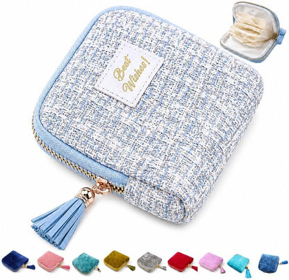 Small Travel Jewelry Pounch Case, 6-Layer Velvet Jewelry Organizer Storage Bag with Zipper, Mini Portable Pouch for Rings Earring, Anti-Scratch Jewelry Pouch Gift for Women Girls（Light Ice Blue）