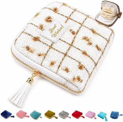 Small Travel Jewelry Pounch Case, 6-Layer Velvet Jewelry Organizer Storage Bag with Zipper, Mini Portable Pouch for Rings Earring, Anti-Scratch Jewelry Pouch Gift for Women Girls（Light Ice Blue）