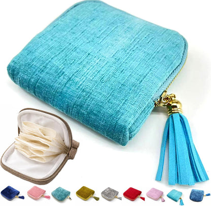 Small Travel Jewelry Pounch Case, 6-Layer Velvet Jewelry Organizer Storage Bag with Zipper, Mini Portable Pouch for Rings Earring, Anti-Scratch Jewelry Pouch Gift for Women Girls（Light Ice Blue）