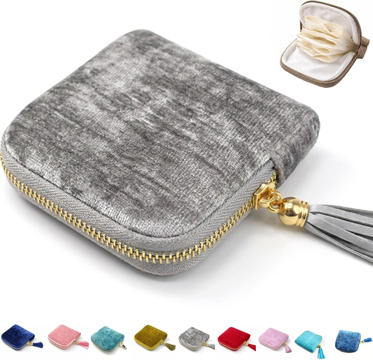 Small Travel Jewelry Pounch Case, 6-Layer Velvet Jewelry Organizer Storage Bag with Zipper, Mini Portable Pouch for Rings Earring, Anti-Scratch Jewelry Pouch Gift for Women Girls（Light Ice Blue）