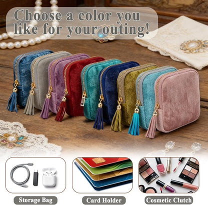Small Travel Jewelry Pounch Case, 6-Layer Velvet Jewelry Organizer Storage Bag with Zipper, Mini Portable Pouch for Rings Earring, Anti-Scratch Jewelry Pouch Gift for Women Girls（Light Ice Blue）