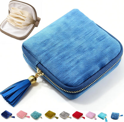 Small Travel Jewelry Pounch Case, 6-Layer Velvet Jewelry Organizer Storage Bag with Zipper, Mini Portable Pouch for Rings Earring, Anti-Scratch Jewelry Pouch Gift for Women Girls（Light Ice Blue）