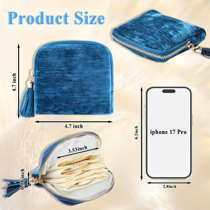 Small Travel Jewelry Pounch Case, 6-Layer Velvet Jewelry Organizer Storage Bag with Zipper, Mini Portable Pouch for Rings Earring, Anti-Scratch Jewelry Pouch Gift for Women Girls（Light Ice Blue）