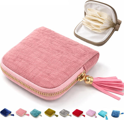 Small Travel Jewelry Pounch Case, 6-Layer Velvet Jewelry Organizer Storage Bag with Zipper, Mini Portable Pouch for Rings Earring, Anti-Scratch Jewelry Pouch Gift for Women Girls（Light Ice Blue）