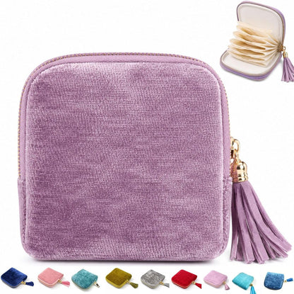Small Travel Jewelry Pounch Case, 6-Layer Velvet Jewelry Organizer Storage Bag with Zipper, Mini Portable Pouch for Rings Earring, Anti-Scratch Jewelry Pouch Gift for Women Girls（Light Ice Blue）