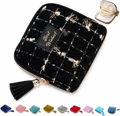 Small Travel Jewelry Pounch Case, 6-Layer Velvet Jewelry Organizer Storage Bag with Zipper, Mini Portable Pouch for Rings Earring, Anti-Scratch Jewelry Pouch Gift for Women Girls（Light Ice Blue）