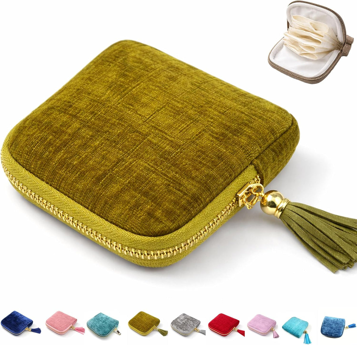 Small Travel Jewelry Pounch Case, 6-Layer Velvet Jewelry Organizer Storage Bag with Zipper, Mini Portable Pouch for Rings Earring, Anti-Scratch Jewelry Pouch Gift for Women Girls（Light Ice Blue）