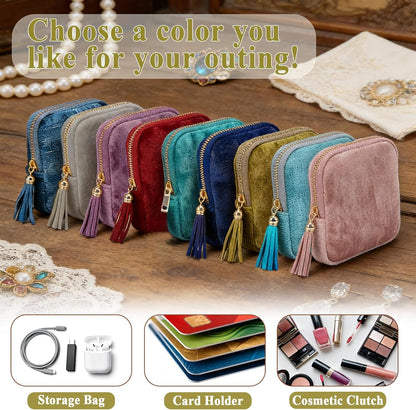 Small Travel Jewelry Pounch Case, 6-Layer Velvet Jewelry Organizer Storage Bag with Zipper, Mini Portable Pouch for Rings Earring, Anti-Scratch Jewelry Pouch Gift for Women Girls（Light Ice Blue）