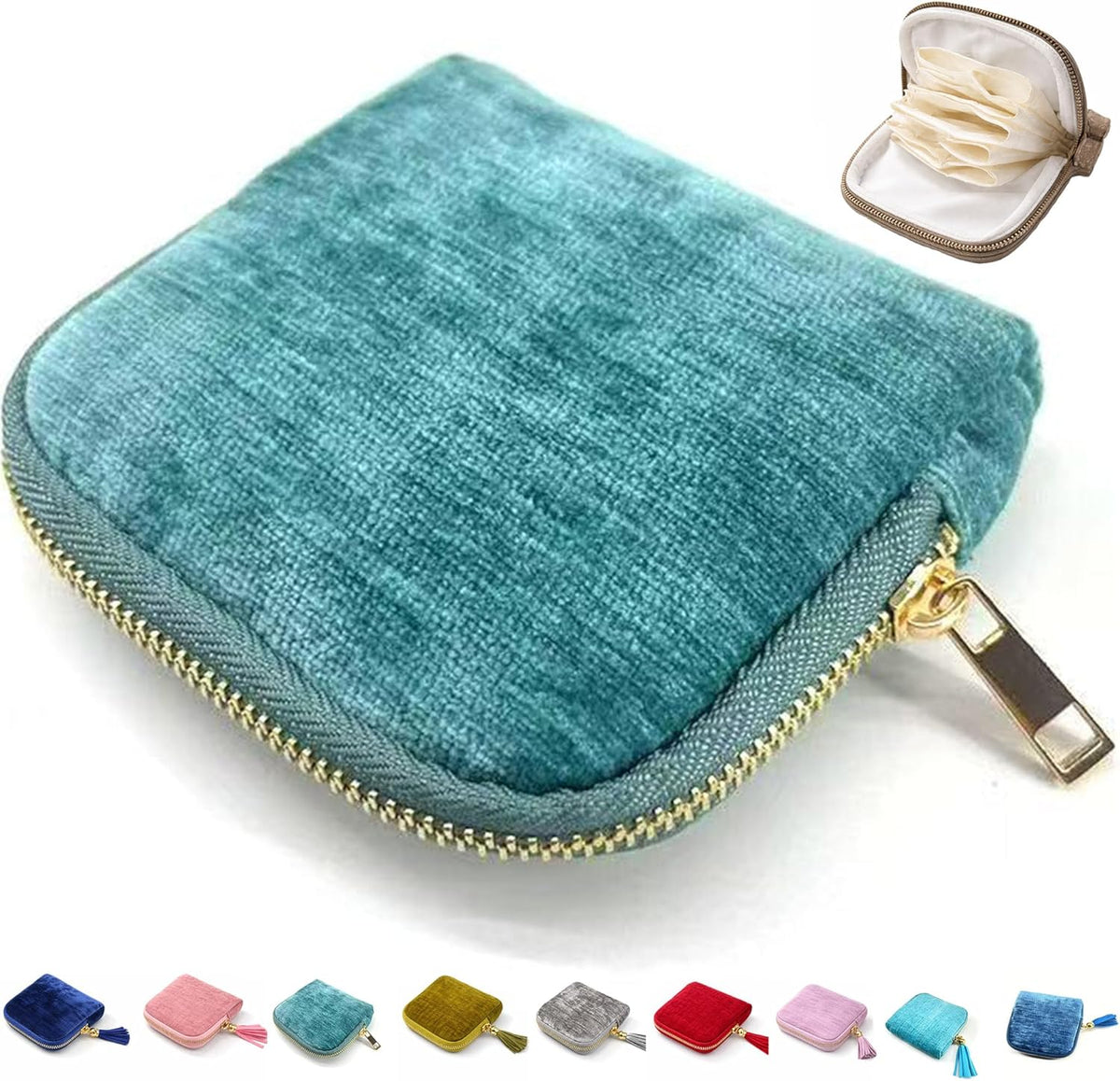 Small Travel Jewelry Pounch Case, 6-Layer Velvet Jewelry Organizer Storage Bag with Zipper, Mini Portable Pouch for Rings Earring, Anti-Scratch Jewelry Pouch Gift for Women Girls（Light Ice Blue）