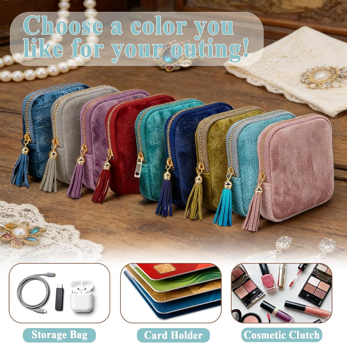 Small Travel Jewelry Pounch Case, 6-Layer Velvet Jewelry Organizer Storage Bag with Zipper, Mini Portable Pouch for Rings Earring, Anti-Scratch Jewelry Pouch Gift for Women Girls（Light Ice Blue）