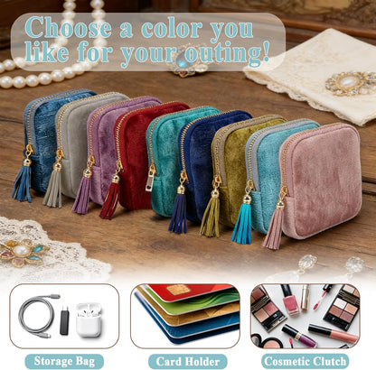 Small Travel Jewelry Pounch Case, 6-Layer Velvet Jewelry Organizer Storage Bag with Zipper, Mini Portable Pouch for Rings Earring, Anti-Scratch Jewelry Pouch Gift for Women Girls（Light Ice Blue）