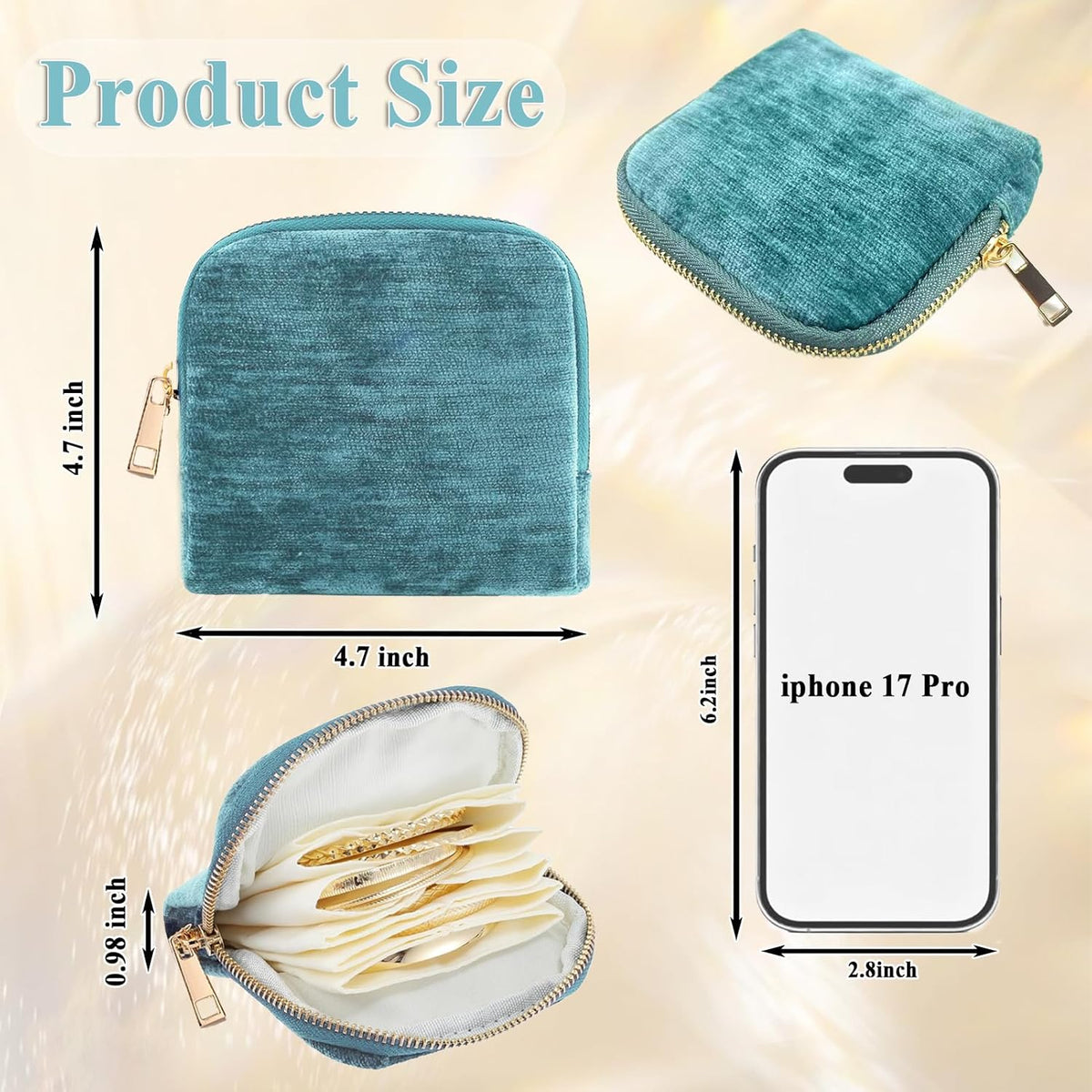 Small Travel Jewelry Pounch Case, 6-Layer Velvet Jewelry Organizer Storage Bag with Zipper, Mini Portable Pouch for Rings Earring, Anti-Scratch Jewelry Pouch Gift for Women Girls（Light Ice Blue）