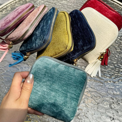 Small Travel Jewelry Pounch Case, 6-Layer Velvet Jewelry Organizer Storage Bag with Zipper, Mini Portable Pouch for Rings Earring, Anti-Scratch Jewelry Pouch Gift for Women Girls（Light Ice Blue）