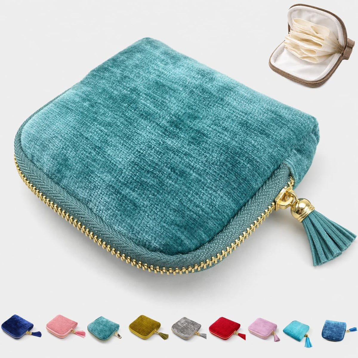 Small Travel Jewelry Pounch Case, 6-Layer Velvet Jewelry Organizer Storage Bag with Zipper, Mini Portable Pouch for Rings Earring, Anti-Scratch Jewelry Pouch Gift for Women Girls（Light Ice Blue）