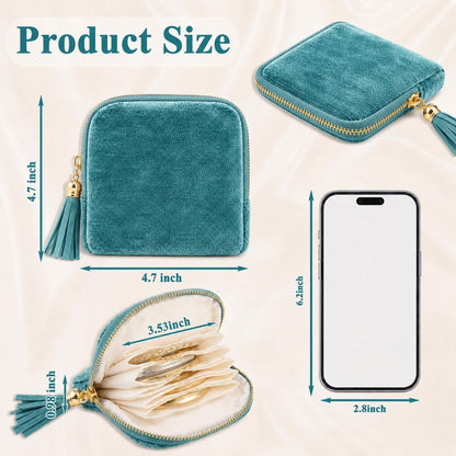 Small Travel Jewelry Pounch Case, 6-Layer Velvet Jewelry Organizer Storage Bag with Zipper, Mini Portable Pouch for Rings Earring, Anti-Scratch Jewelry Pouch Gift for Women Girls（Light Ice Blue）