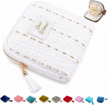 Small Travel Jewelry Pounch Case, 6-Layer Velvet Jewelry Organizer Storage Bag with Zipper, Mini Portable Pouch for Rings Earring, Anti-Scratch Jewelry Pouch Gift for Women Girls（Light Ice Blue）