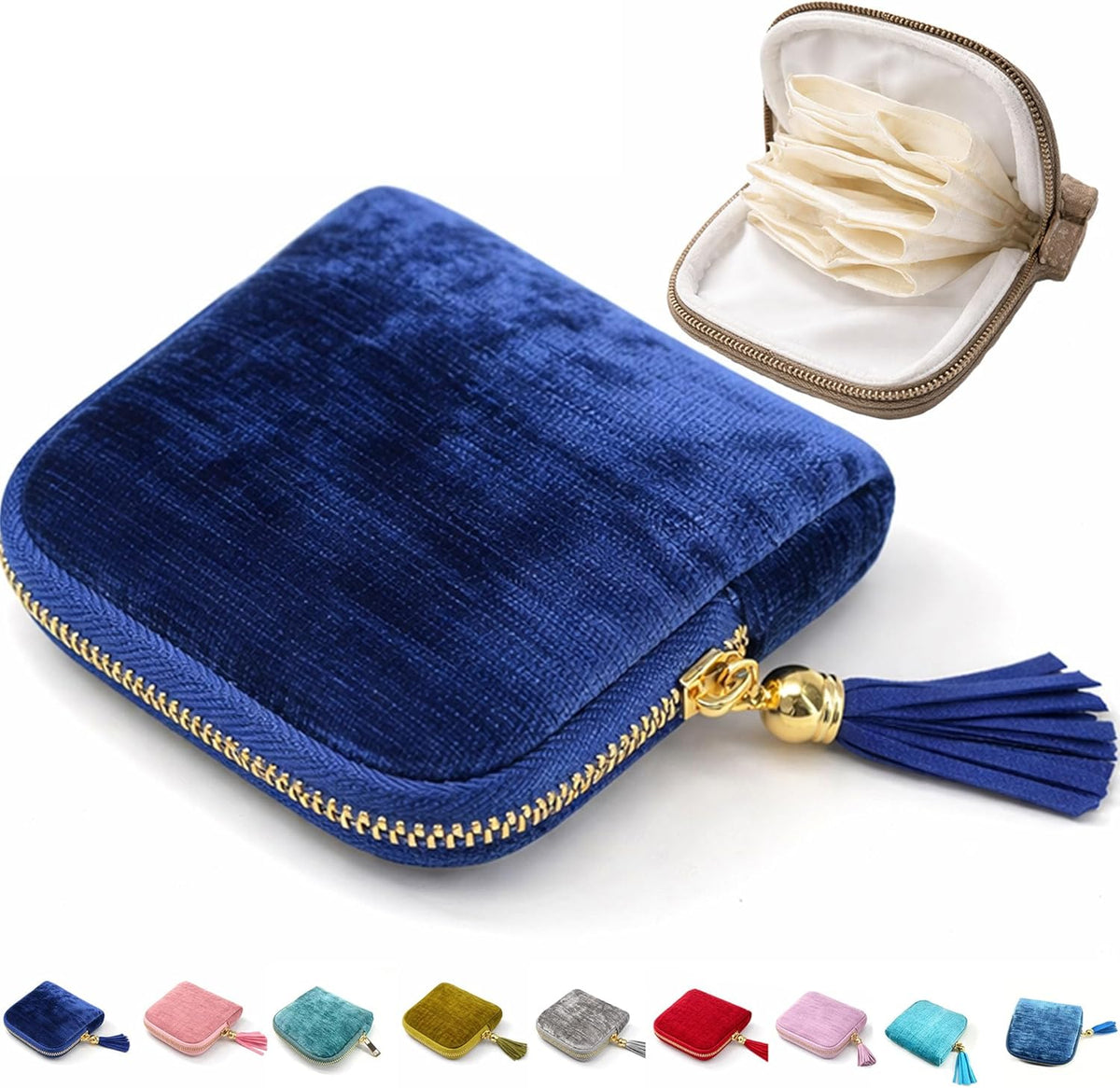 Small Travel Jewelry Pounch Case, 6-Layer Velvet Jewelry Organizer Storage Bag with Zipper, Mini Portable Pouch for Rings Earring, Anti-Scratch Jewelry Pouch Gift for Women Girls（Light Ice Blue）