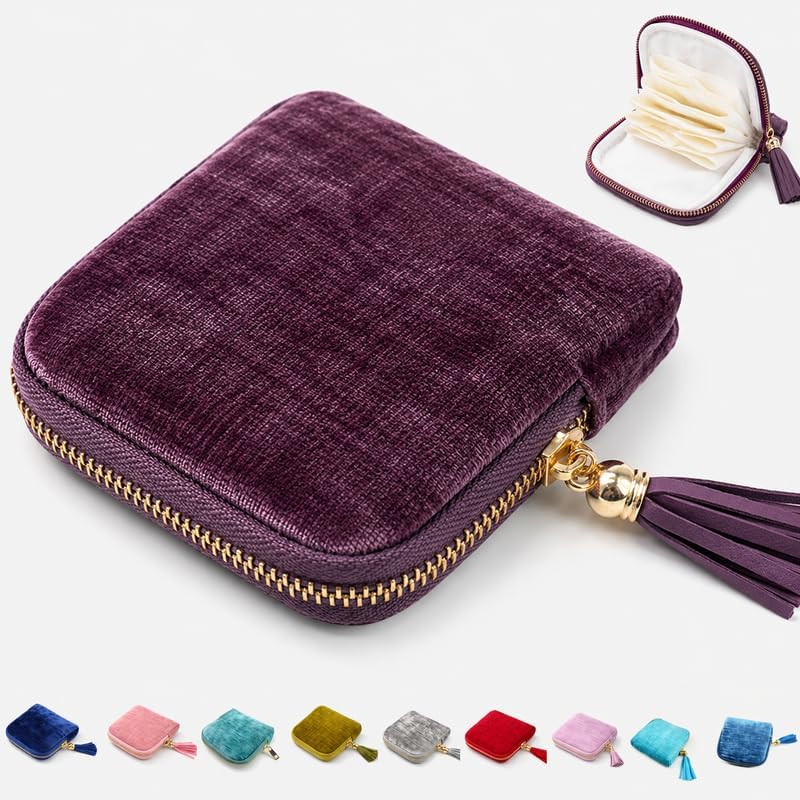 Small Travel Jewelry Pounch Case, 6-Layer Velvet Jewelry Organizer Storage Bag with Zipper, Mini Portable Pouch for Rings Earring, Anti-Scratch Jewelry Pouch Gift for Women Girls（Light Ice Blue）