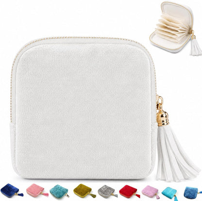 Small Travel Jewelry Pounch Case, 6-Layer Velvet Jewelry Organizer Storage Bag with Zipper, Mini Portable Pouch for Rings Earring, Anti-Scratch Jewelry Pouch Gift for Women Girls（Light Ice Blue）