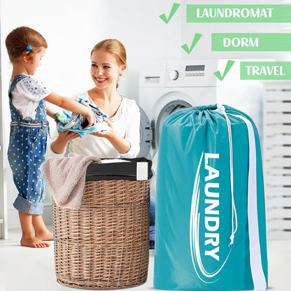2 Pack XL Laundry Bag with Strap,Heavy Duty Travel Laundry Bag,Rip-Stop Dirty Clothes Shoulder Bag with Drawstring,Easy Fit a Laundry Hamper or Basket Travel Essentials