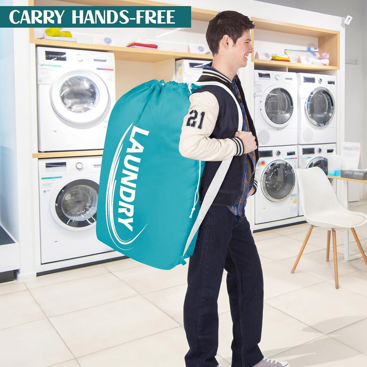 2 Pack XL Laundry Bag with Strap,Heavy Duty Travel Laundry Bag,Rip-Stop Dirty Clothes Shoulder Bag with Drawstring,Easy Fit a Laundry Hamper or Basket Travel Essentials