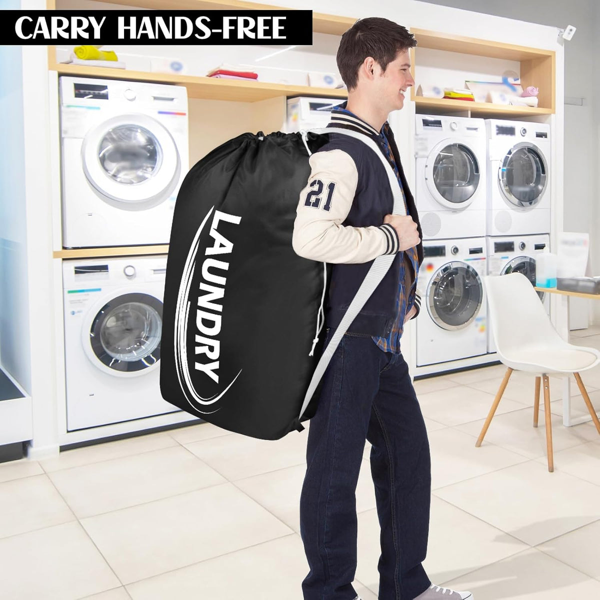 2 Pack XL Laundry Bag with Strap,Heavy Duty Travel Laundry Bag,Rip-Stop Dirty Clothes Shoulder Bag with Drawstring,Easy Fit a Laundry Hamper or Basket Travel Essentials
