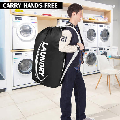 2 Pack XL Laundry Bag with Strap,Heavy Duty Travel Laundry Bag,Rip-Stop Dirty Clothes Shoulder Bag with Drawstring,Easy Fit a Laundry Hamper or Basket Travel Essentials