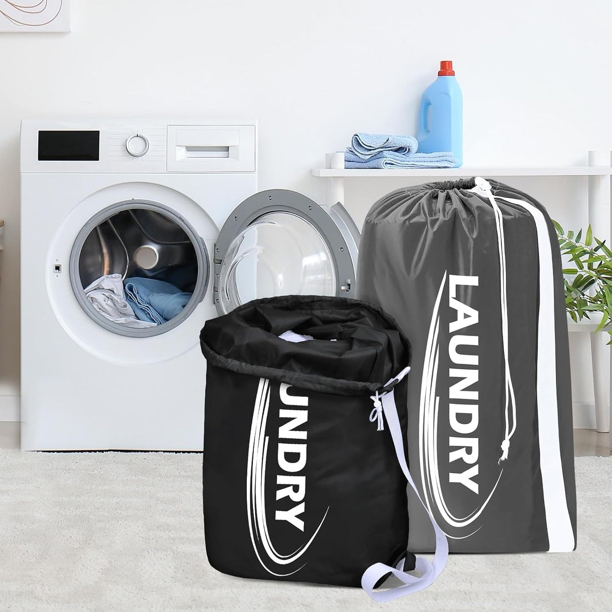 2 Pack XL Laundry Bag with Strap,Heavy Duty Travel Laundry Bag,Rip-Stop Dirty Clothes Shoulder Bag with Drawstring,Easy Fit a Laundry Hamper or Basket Travel Essentials