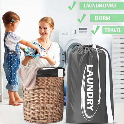 2 Pack XL Laundry Bag with Strap,Heavy Duty Travel Laundry Bag,Rip-Stop Dirty Clothes Shoulder Bag with Drawstring,Easy Fit a Laundry Hamper or Basket Travel Essentials