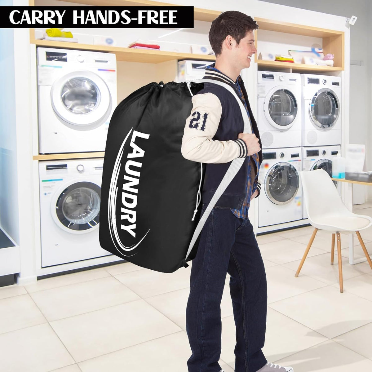 2 Pack XL Laundry Bag with Strap,Heavy Duty Travel Laundry Bag,Rip-Stop Dirty Clothes Shoulder Bag with Drawstring,Easy Fit a Laundry Hamper or Basket Travel Essentials