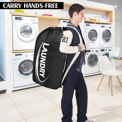 2 Pack XL Laundry Bag with Strap,Heavy Duty Travel Laundry Bag,Rip-Stop Dirty Clothes Shoulder Bag with Drawstring,Easy Fit a Laundry Hamper or Basket Travel Essentials