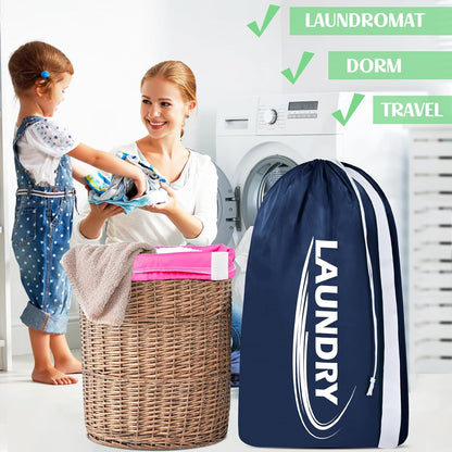 2 Pack XL Laundry Bag with Strap,Heavy Duty Travel Laundry Bag,Rip-Stop Dirty Clothes Shoulder Bag with Drawstring,Easy Fit a Laundry Hamper or Basket Travel Essentials