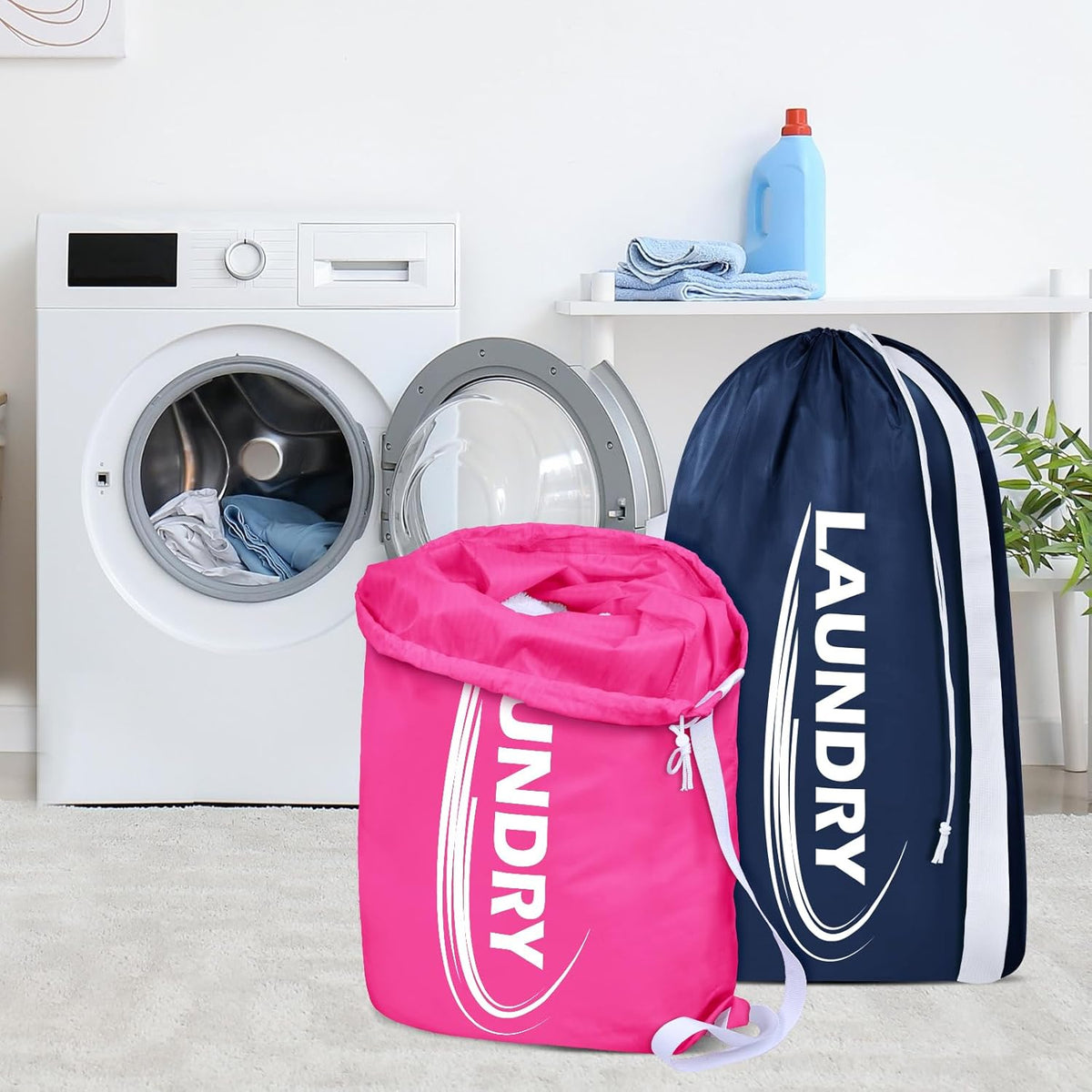2 Pack XL Laundry Bag with Strap,Heavy Duty Travel Laundry Bag,Rip-Stop Dirty Clothes Shoulder Bag with Drawstring,Easy Fit a Laundry Hamper or Basket Travel Essentials