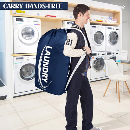2 Pack XL Laundry Bag with Strap,Heavy Duty Travel Laundry Bag,Rip-Stop Dirty Clothes Shoulder Bag with Drawstring,Easy Fit a Laundry Hamper or Basket Travel Essentials