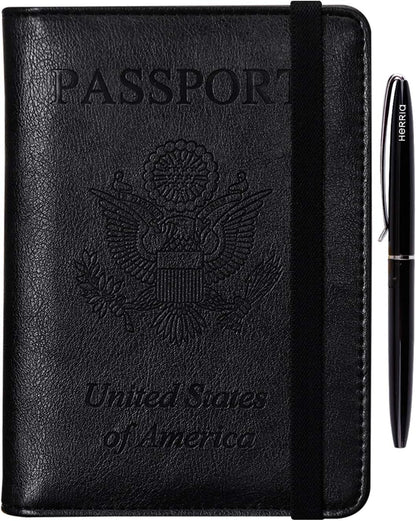 Leather Passport Holder Cover Case RFID Blocking Travel Wallets Card Case for Women Men(Coffee)
