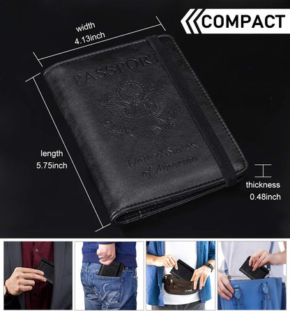 Leather Passport Holder Cover Case RFID Blocking Travel Wallets Card Case for Women Men(Coffee)