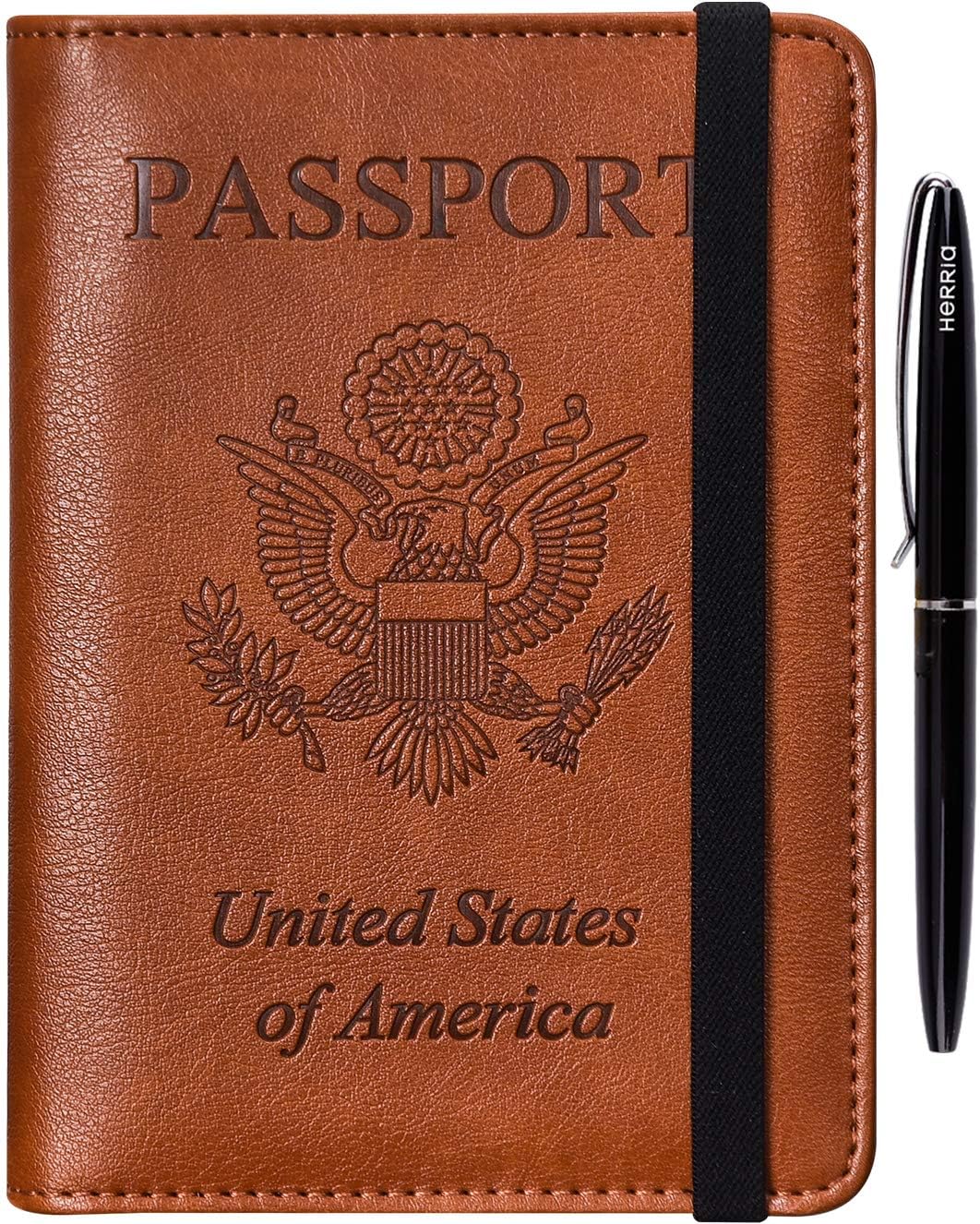 Leather Passport Holder Cover Case RFID Blocking Travel Wallets Card Case for Women Men(Coffee)