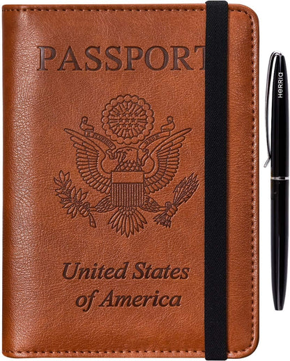 Leather Passport Holder Cover Case RFID Blocking Travel Wallets Card Case for Women Men(Coffee)