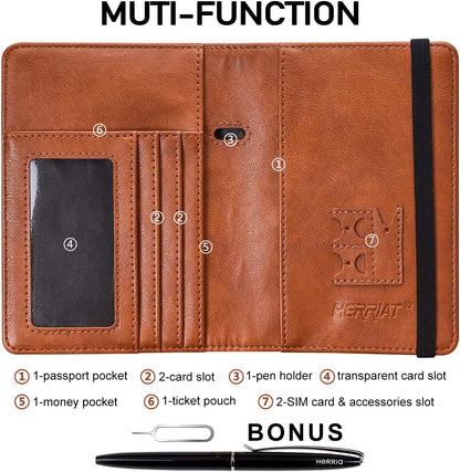 Leather Passport Holder Cover Case RFID Blocking Travel Wallets Card Case for Women Men(Coffee)