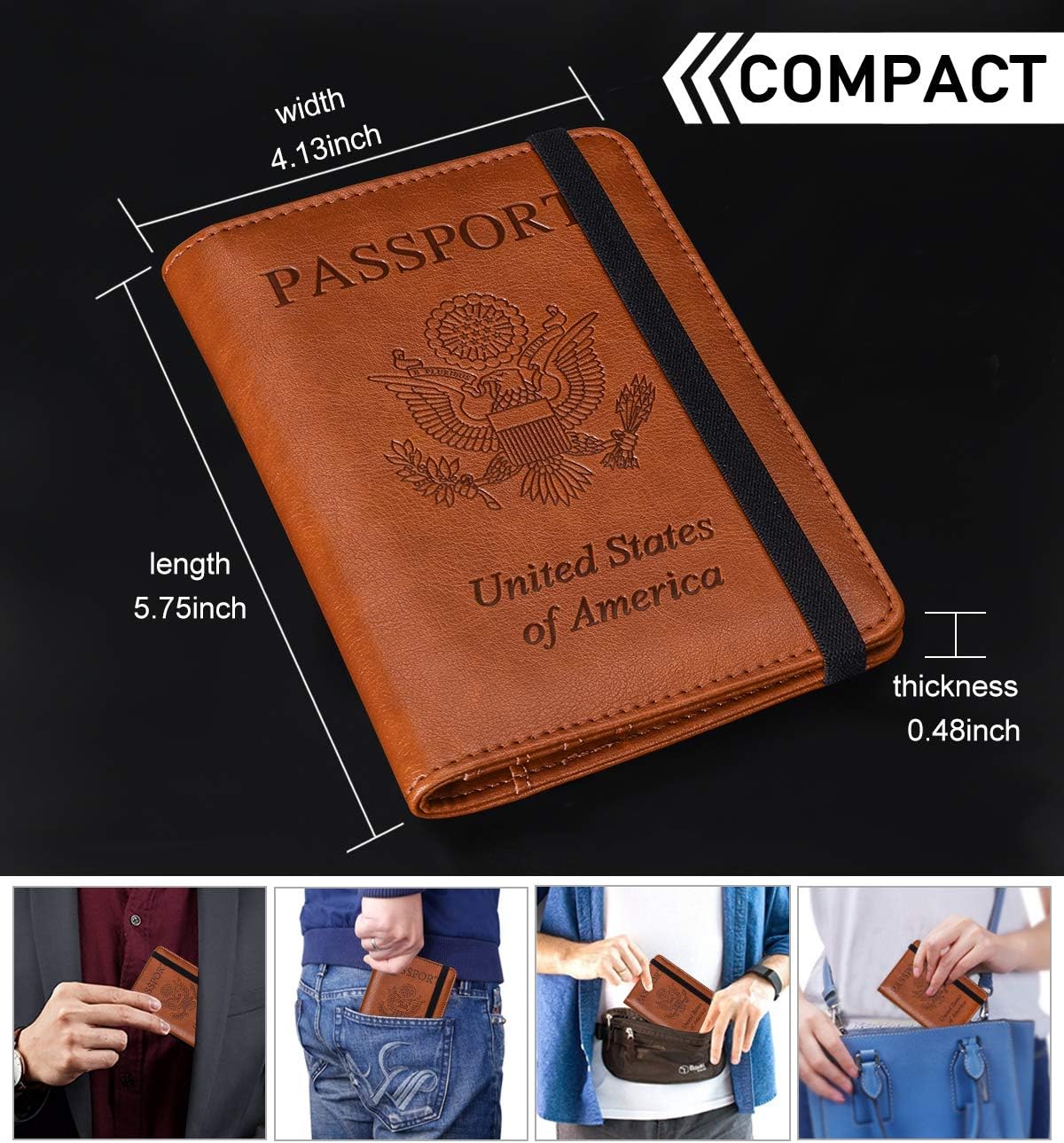 Leather Passport Holder Cover Case RFID Blocking Travel Wallets Card Case for Women Men(Coffee)