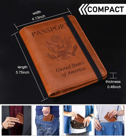 Leather Passport Holder Cover Case RFID Blocking Travel Wallets Card Case for Women Men(Coffee)