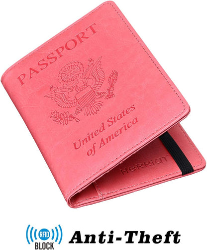 Leather Passport Holder Cover Case RFID Blocking Travel Wallets Card Case for Women Men(Coffee)