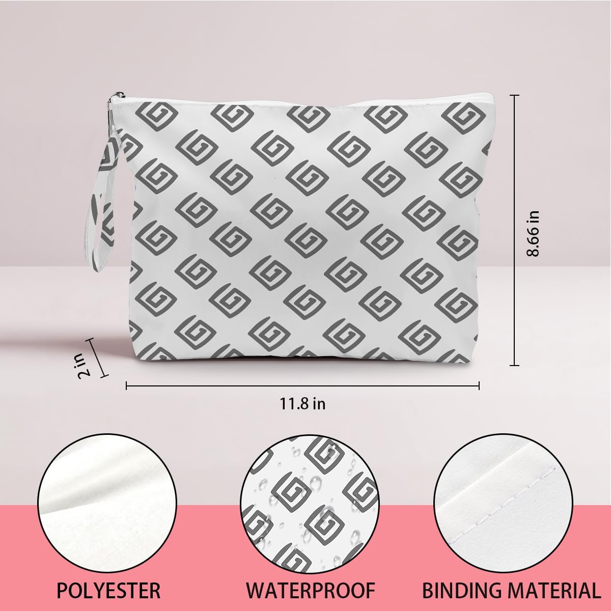 Wet Dry Bag, Wet Bag for Swimsuit, Diaper Sunscreen Large Zipper Pouch Waterproof Pouch, Beach Bags for Women, Pink and White Textured Plaid, Gifts for Ladies Girls Friends Colleagues and Sisters