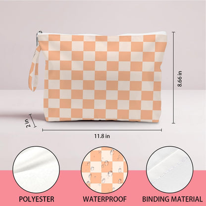 Wet Dry Bag, Wet Bag for Swimsuit, Diaper Sunscreen Large Zipper Pouch Waterproof Pouch, Beach Bags for Women, Pink and White Textured Plaid, Gifts for Ladies Girls Friends Colleagues and Sisters